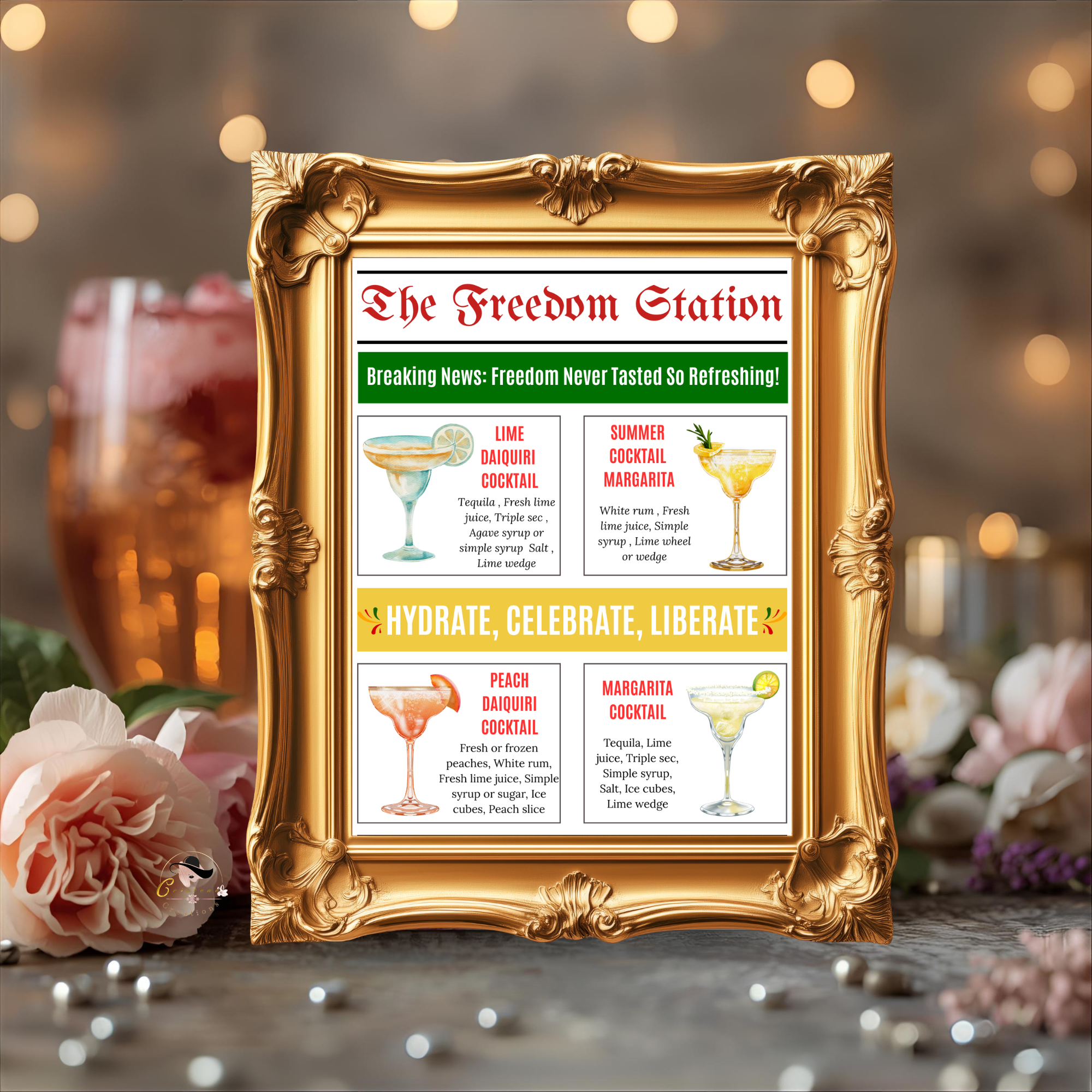 Juneteenth Signature Drinks Sign, June 19th Black Freedom Day Party Bar Menu, Jubilee Day Cocktails Sign, Printable Template