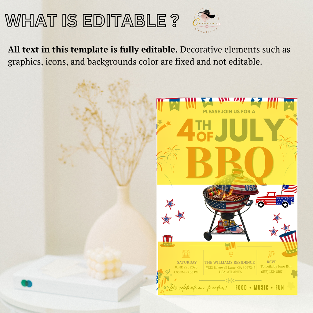 4th of July BBQ Cookout Invitation, Independence Day Patriotic Fireworks Party Invite, Red White Blue Printable Digital Template