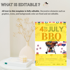 4th of July BBQ Cookout Invitation, Independence Day Patriotic Fireworks Party Invite, Red White Blue Printable Digital Template