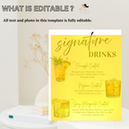 Birthday Drink Menu Template, Signature Drinks Sign, Milestone Birthday Retirement Party Cocktail Menu, Canva Digital Printable