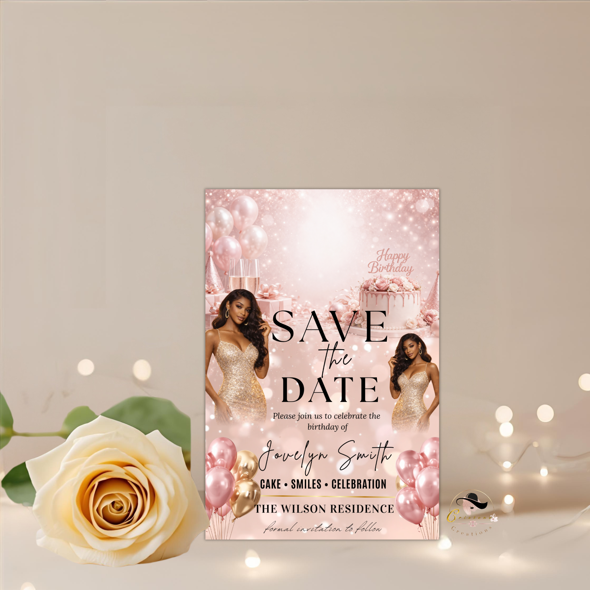 Pink Save the Date Birthday Invitation, Sweet 16 Save Date Party with photo Invite, Quinceanera Event Card, Printable Digital Template