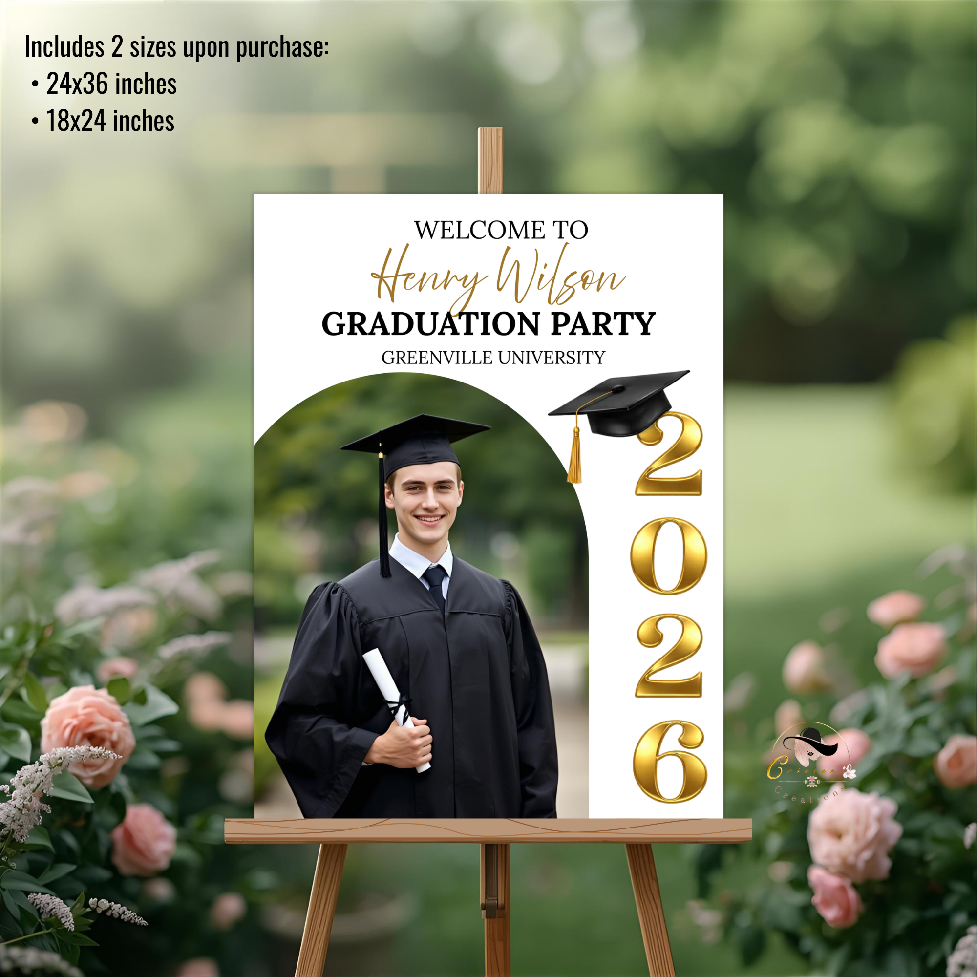 Boy Graduation Welcome Party Sign, Male Senior Grad Announcement Poster Sign with photo, Class 2026 Men Graduates Sign Printable Template