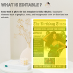 Green Newspaper Birthday Party Invitation with Photo, Woman Dinner & Brunch Invite, Retirement Invite, Editable Printable Digital Template