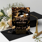 Black Gold Graduation Announcement Invitation, Senior Grad Party invite, Class of 2026, Boy Girl Flyer Card, Digital Printable Template