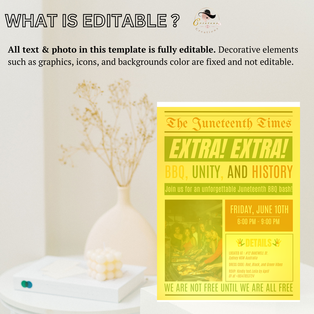 Newspaper Juneteenth BBQ Cookout Invitation, Black Freedom Celebration Party Invite, Independence Day Barbecue Printable Digital Template