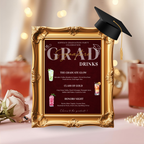 Graduation Signature Drinks Menu, Senior Grad Drink Sign Template for High School College Soda Bar Menu, Dark Red Printable Template