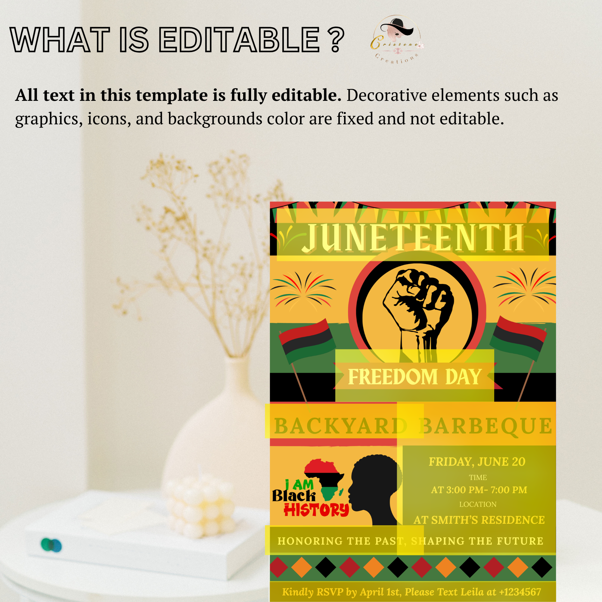 Juneteenth Invitation, Independence Day, Black Freedom Celebration Flyer Card, BBQ Party Invite, Cookout Invite, Digital Printable Template