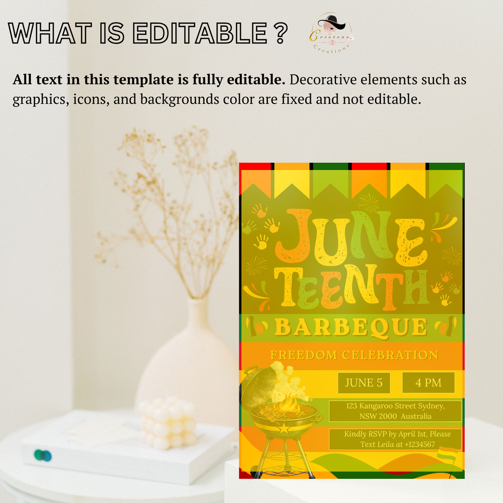 Juneteenth Bbq Party Invitation, Independence Day, Black Freedom Celebration Flyer Card, Barbecue Invite, Digital Printable Template