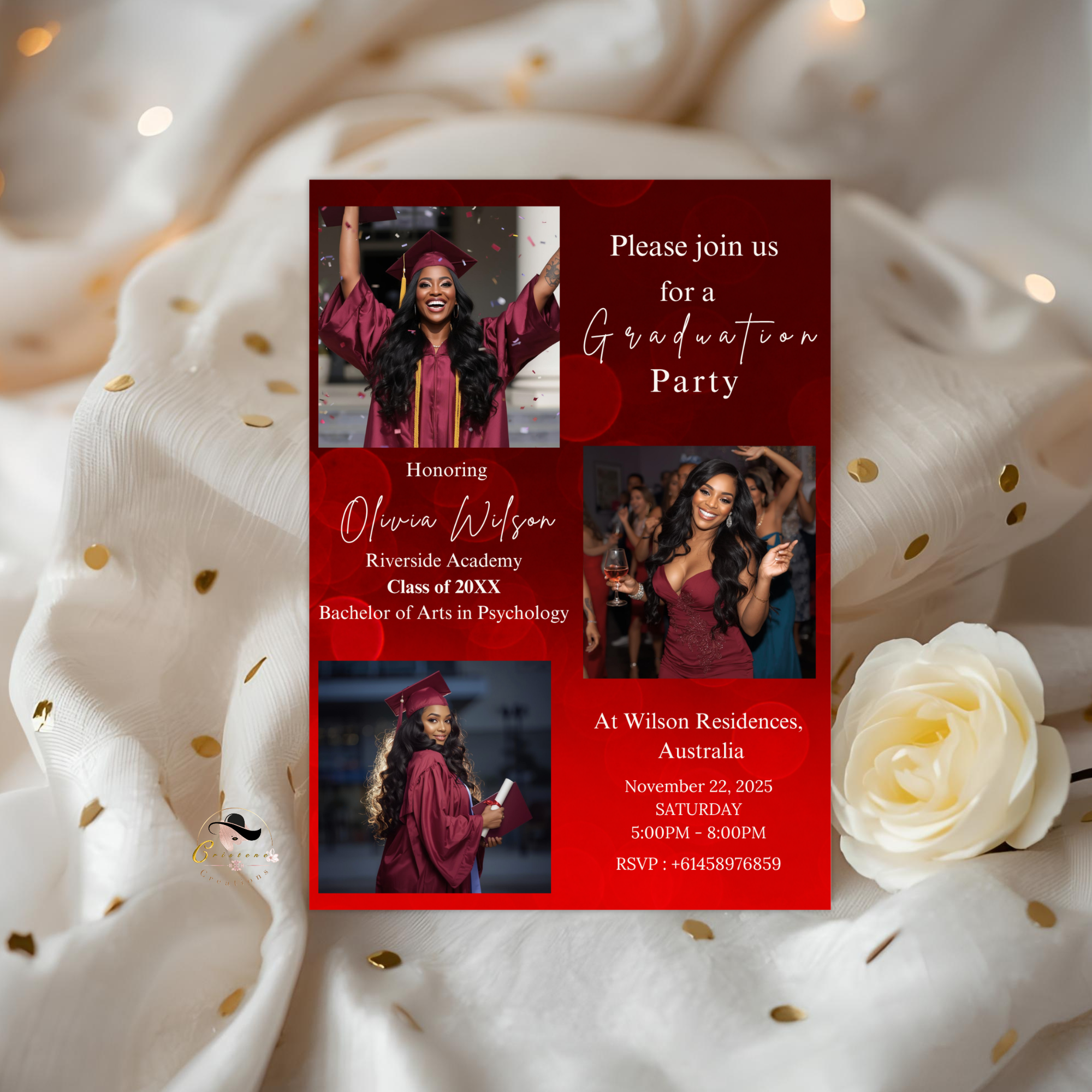 Red Graduation Invitation with Photo, Class of 2026 Grad Party Announcement Invite, Printable Editable Digital Template for Him and Her