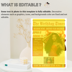 Red Newspaper Birthday Invitation with Photo, Birthday Dinner & Brunch Party Invite for Him Her, Adult Celebration Editable Canva Template