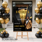 Fathers Day Welcome Sign with Photo, Tuxedo Theme Dad Party Poster Sign, Brunch Dinner Drinks Celebration, Editable Canva Printable Template