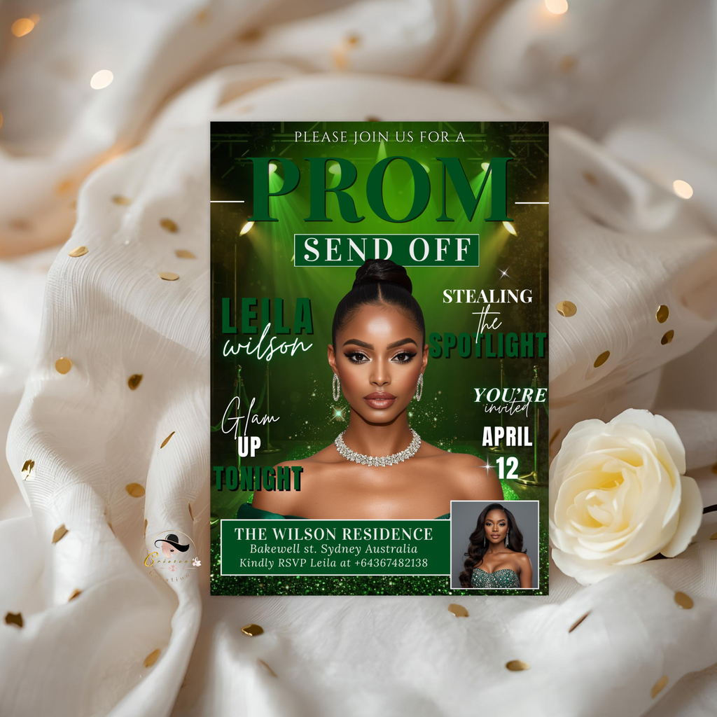 Green Prom Send Off Invitation, Prom Queen with photo invite, Girls Prom Night Party Flyer, Senior Junior Prom, Digital Printable Template