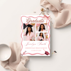 Pink Coquette Graduation Invitation 2026, Senior Grad Party Announcement with photo invite, Bow Theme College Graduates Printable Template