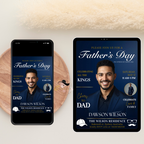 Father’s Day Invitation Magazine Style with Photo, Dad Party Invite, Blue Suit and Tie Brunch or Dinner Invite, Printable Digital Template