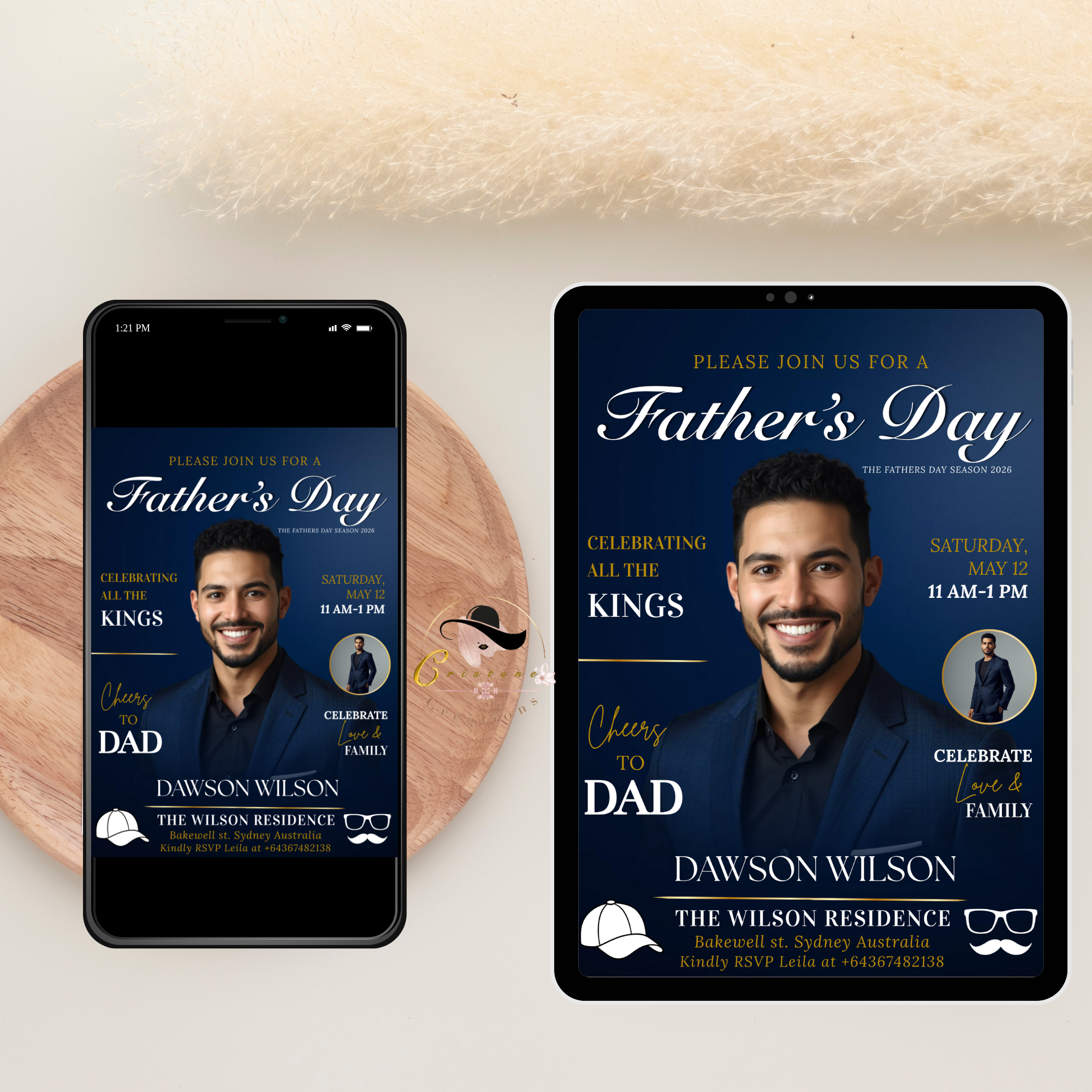 Father’s Day Invitation Magazine Style with Photo, Dad Party Invite, Blue Suit and Tie Brunch or Dinner Invite, Printable Digital Template