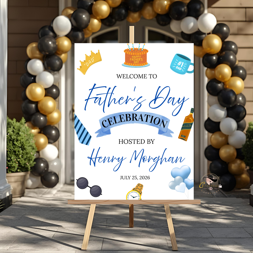 Fathers Day Welcome Sign, Dad Party Poster Sign, Brunch Dinner Drinks Celebration, Welcome Board Sign, Editable Canva Printable Template