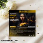 Movie Theme Graduation Invitation with Photo for Him and Her, Black Gold Streaming High School College Grad Party Invite, Printable Template