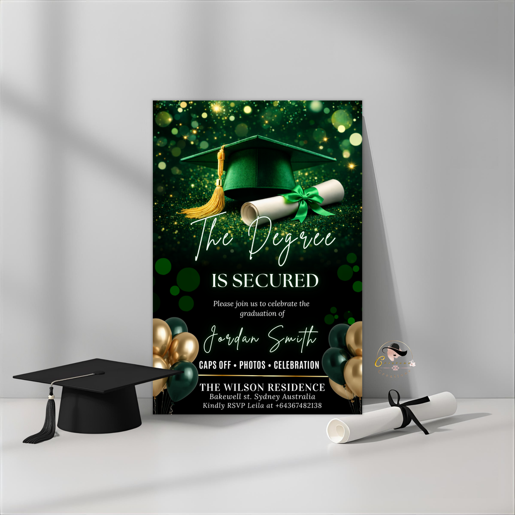 Green Graduation Announcement Invitation, Senior Grad Party invite, High School Class of 2026 Boy Girl Flyer Card Digital Printable Template