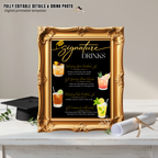 Graduation Signature Drink Sign, Grad Drink Menu Template, Class of 2026 Bar Menu, Black Gold Printable Party Sign