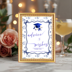 Blue Coquette Graduation Table Signs Bundle, Senior Grad Favor sign, College Fund Sign, Food Sign, Graduates Party Decor Printable Template