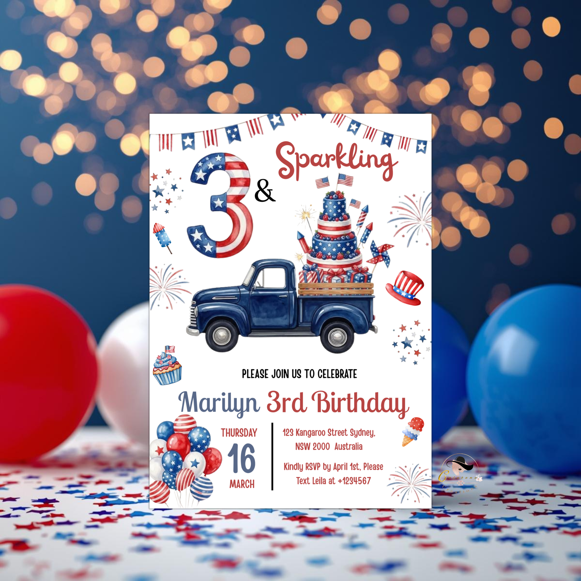 4th of July Birthday Invitation for Kids, Patriotic Pool Party Invite, Fourth of July Invite, Red White Blue Printable Digital Template