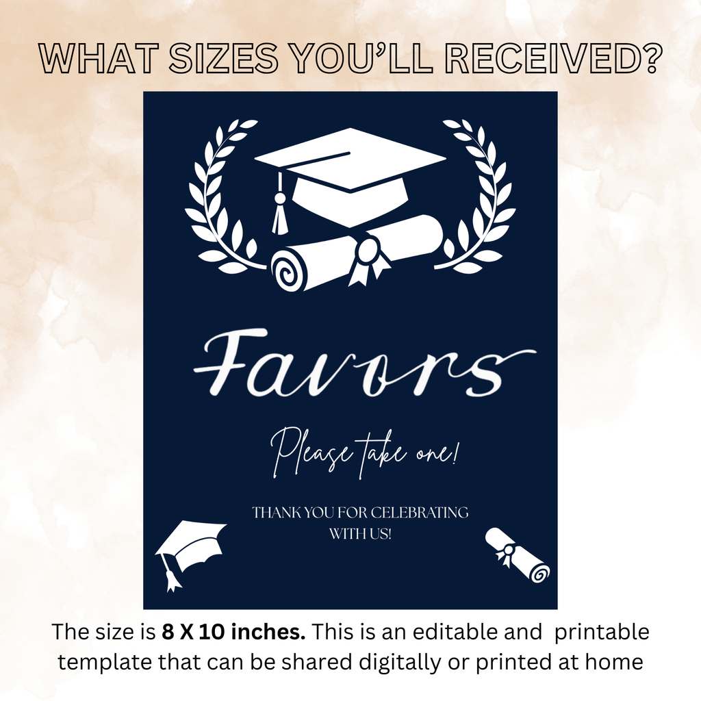 Blue Graduation Favor Sign Template, Senior Grad Table Sign, Class of 2026 Party Favors Sign, High School Party Sign Digital Printable Canva