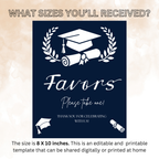 Blue Graduation Favor Sign Template, Senior Grad Table Sign, Class of 2026 Party Favors Sign, High School Party Sign Digital Printable Canva