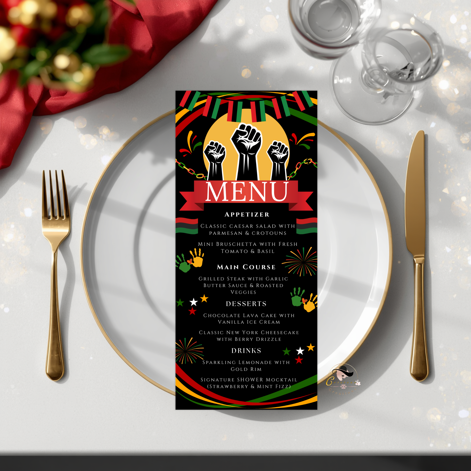 Black Freedom Day Menu Template, Juneteenth Cookout BBQ Party Menu Card, Independence Day Menu, Editable Canva Printable