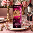 Pink Graduation Dinner Menu with Photo, Class of 2026 Menu Card, Elegant Grad Brunch Menu Template, Girl Graduates, Editable Canva Printable