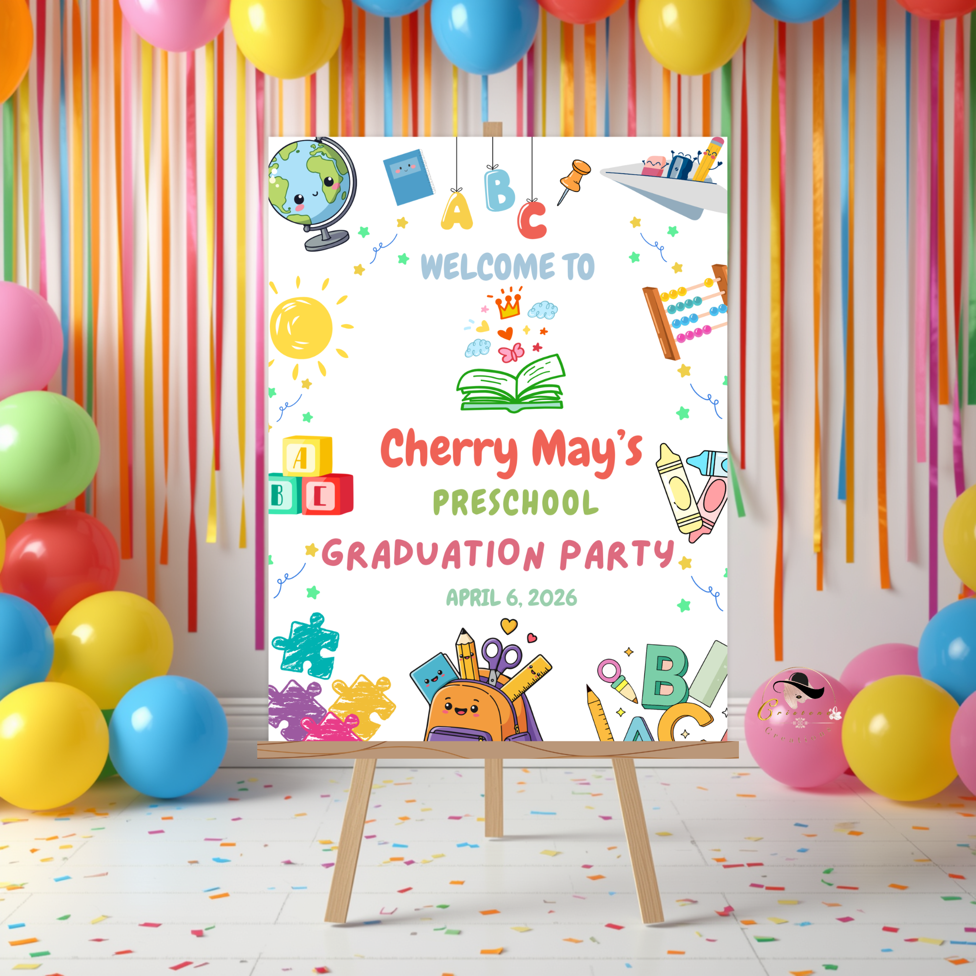 Preschool Graduation Welcome Sign, Pre-K Kindergarten Class of 2026 Party Poster Sign, Colorful Kids Grad, Editable Canva Printable Template
