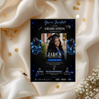 Graduation Invitation with Photo, Class of 2026 Grad Party Invite for Him and Her, High School College, Blue Editable Printable Template
