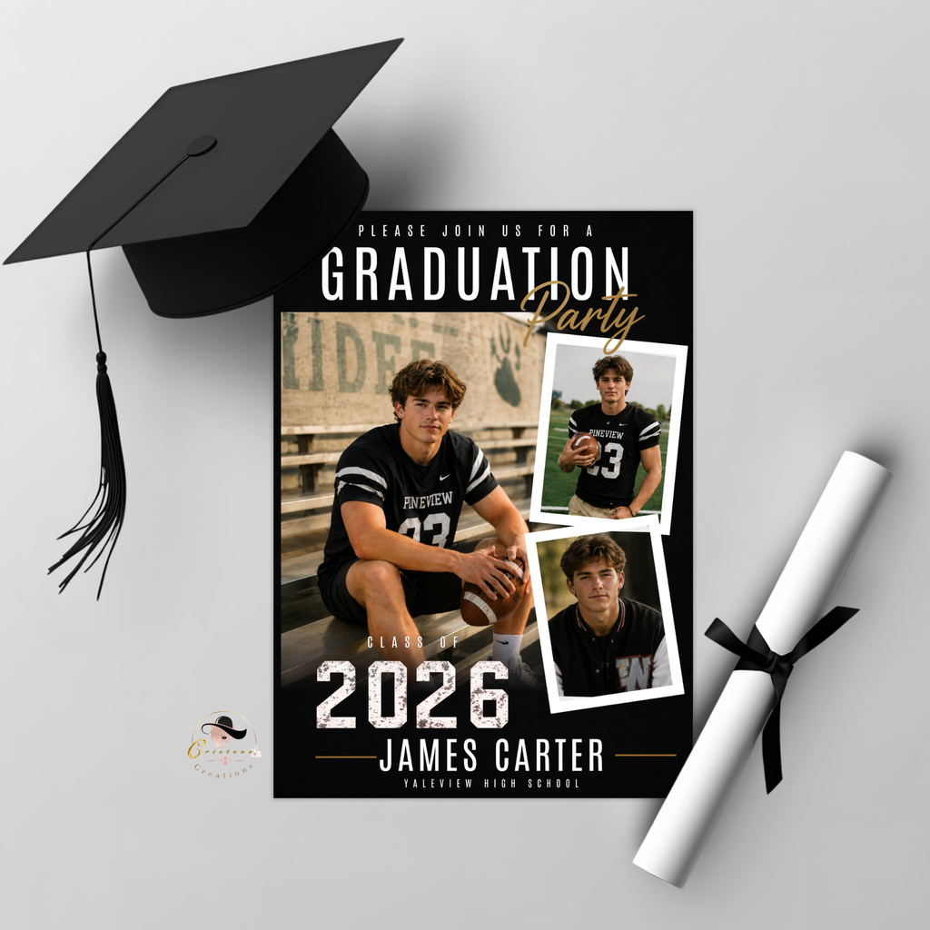 Graduation Invitation with Photo for Him, Class of 2026 Grad Announcement, High School College Grad Party, Black Printable Editable Template
