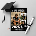 Graduation Invitation with Photo for Him, Class of 2026 Grad Announcement, High School College Grad Party, Black Printable Editable Template