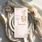 Baby Shower Menu and Program Template, Brown Bear Cloud 9 Baby Shower Itinerary, Neutral Baby Shower Party, Editable Canva Printable Card