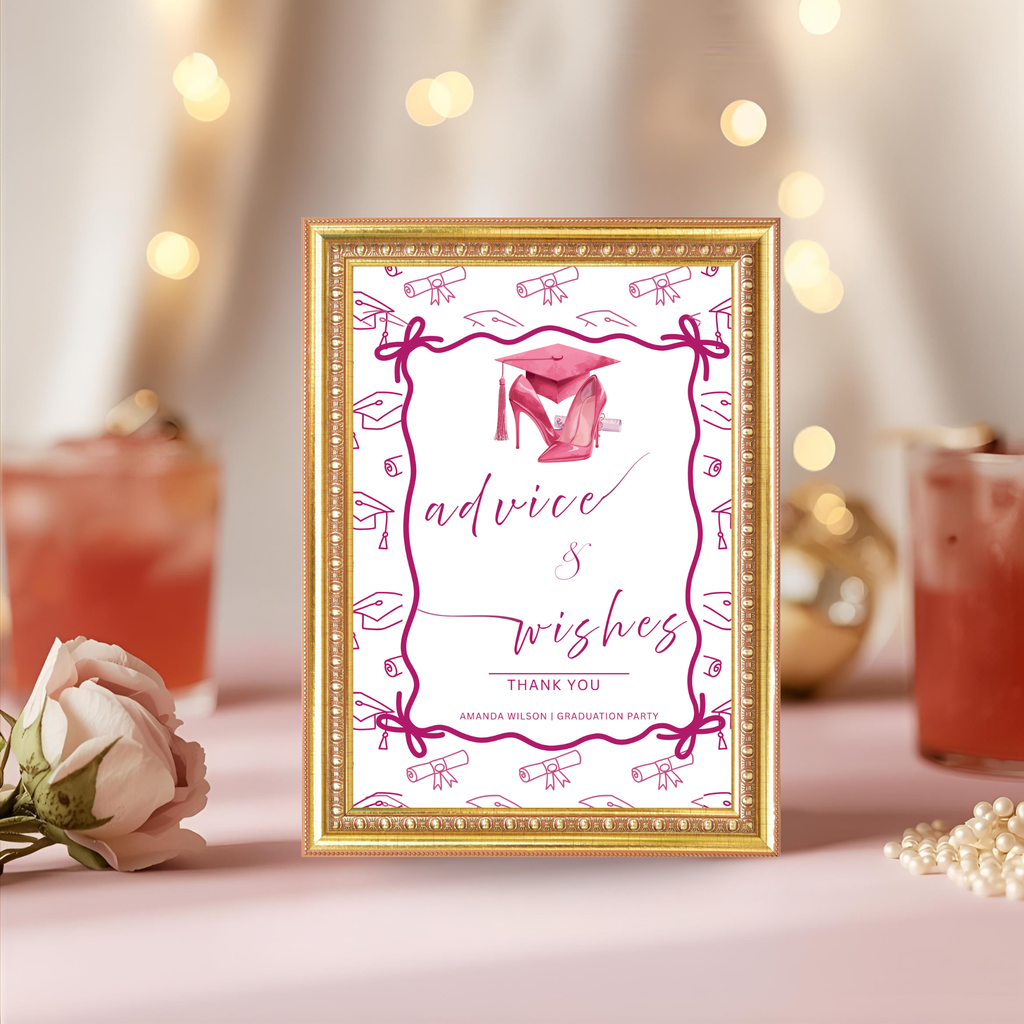 Pink Coquette Graduation Table Signs Bundle, Senior Grad Favor sign, College Fund Sign, Food Sign, Graduates Party Decor Printable Template