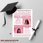 LPN Graduation Invitation Newspaper Style with Photo, Pink Nurse Pinning Ceremony Invite, Nursing Flyer Invite, Editable Canva Template