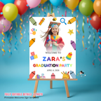 Preschool Graduation Welcome Sign with Photo, Kindergarten Kids Grad Poster Sign, Colorful Party Decor Canva Printable Template