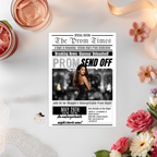 Newspaper Prom Send Off Party Invitation, Prom Queen with photo invite, Teen Boy Prom Night Party Flyer Card, Digital Printable Template
