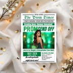 Green Newspaper Prom Send Off Invitation, Prom Queen with photo invite, Teen Boy Prom Night Party Flyer Card, Digital Printable Template