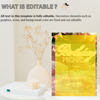 Birthday Picnic Invitation with Photo, Pink Summer Milestone Birthday Party Invite, Girl Picnic at the park Invite, Printable Canva Template