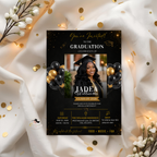 Graduation Invitation with Photo for Him and Her, Class of 2026 High School College Grad Party Invite Black Gold Editable Printable Template