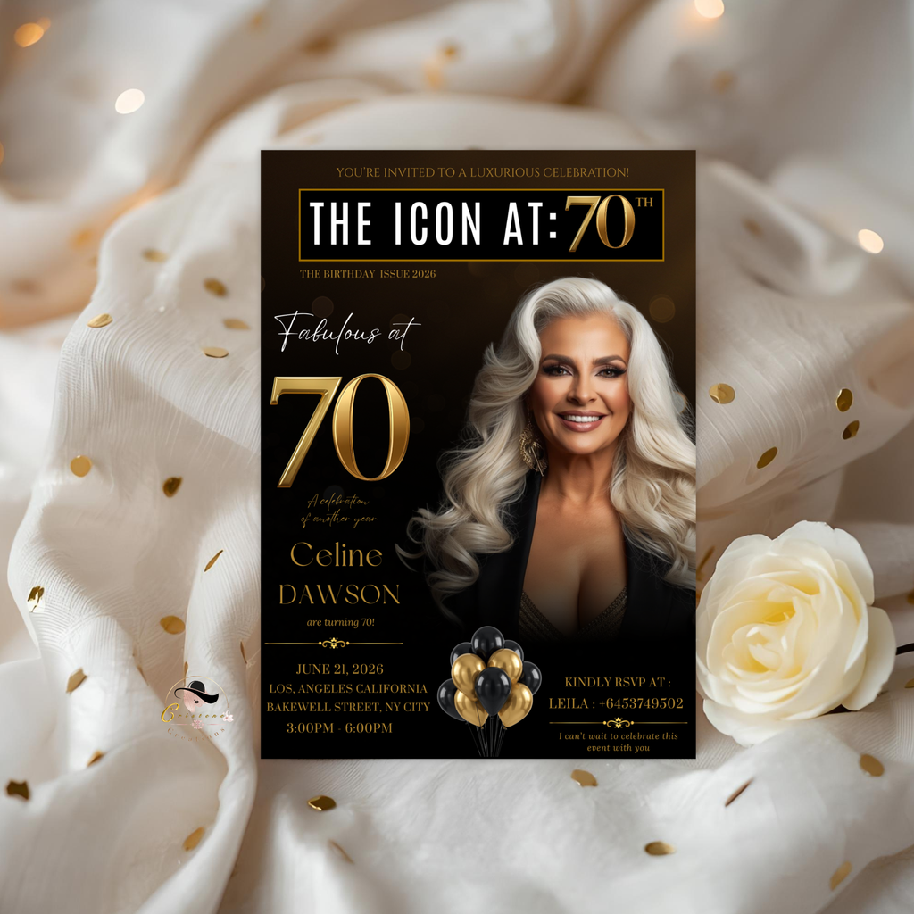 70th Birthday Invitation for Man and Woman, 70 and Fabulous, Photo Invitation Template, Birthday Dinner Brunch Invite, Editable Canva Card