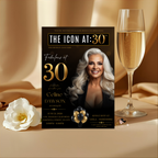 Black Gold 30th Birthday Invitation for Man and Woman, 30 and Fabulous, Elegant Birthday Dinner Invite, Photo Invitation Card Template