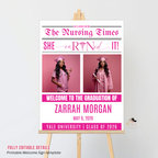 Nurse Graduation Welcome Sign Newspaper Style with Photo, RN BSN LPN Pinning Ceremony Party, Nursing Poster Sign, Editable Canva Template