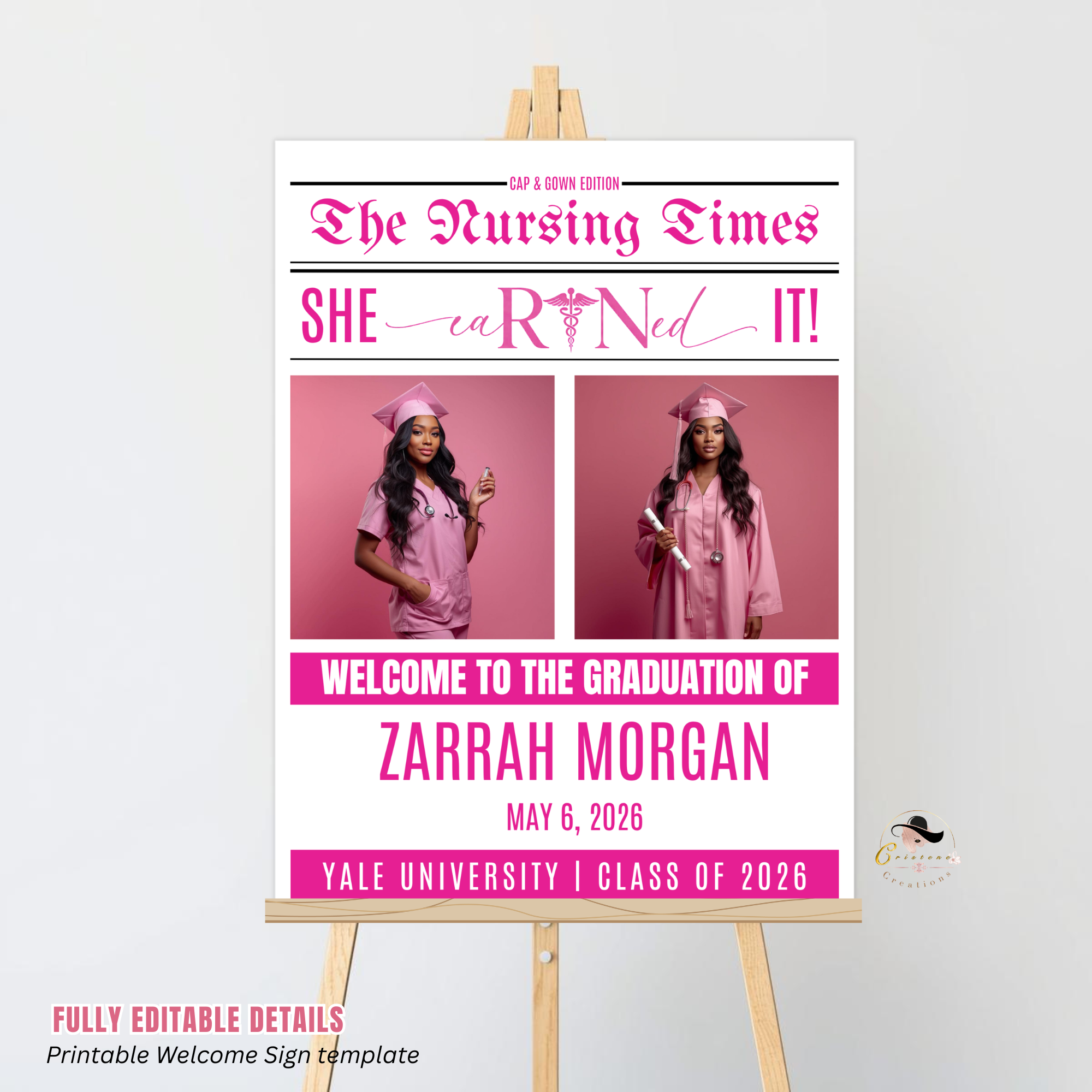Nurse Graduation Welcome Sign Newspaper Style with Photo, RN BSN LPN Pinning Ceremony Party, Nursing Poster Sign, Editable Canva Template