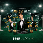 Boy Prom Send Off Party Invitation, Prom King with photo invite, Green Prom Night Flyer Card, High School Prom Digital Printable Template