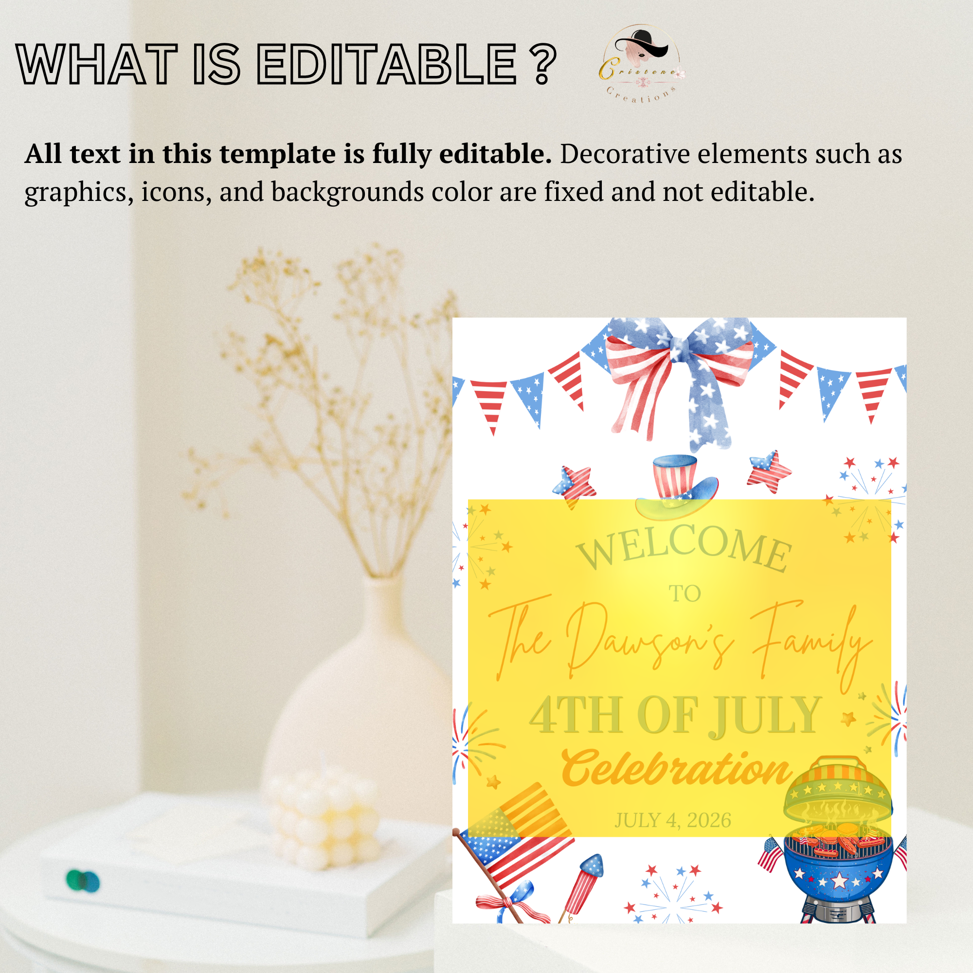 Fourth of July BBQ Welcome Party Sign, 4th of July Sign, USA Independence day, Patriotic Poster Sign, Red White Blue, Digital template