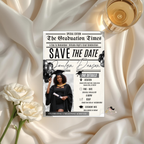 Graduation Save the Date with Photo Invitation, Newspaper Theme Grad Invite, Class of 2026 Girl Boy Invite, Editable Canva Template