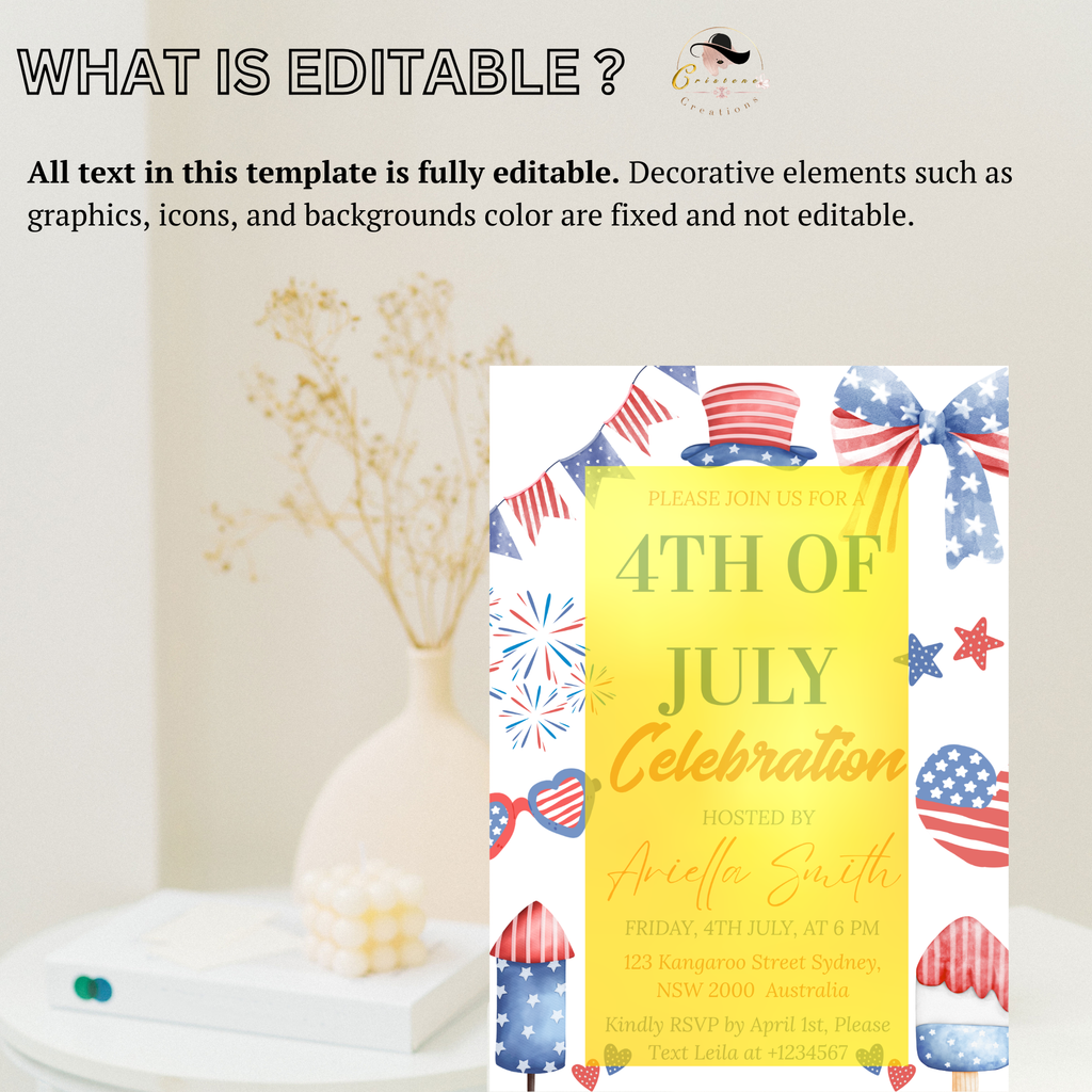 Fourth of July Invitation, 4th of July BBQ Party invite, USA Independence day, Patriotic Invite, Red White Blue, Digital Printable template