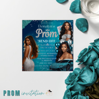 Prom Send Off Invitation, Prom Queen Party with photo invite, Girls Prom Night Flyer, Teal Silver Diamond Theme, Digital Printable Template